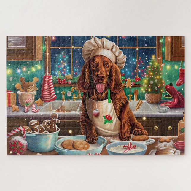Puzzle Irish Setter Gâteau de vacances : Noël festif (Horizontal)