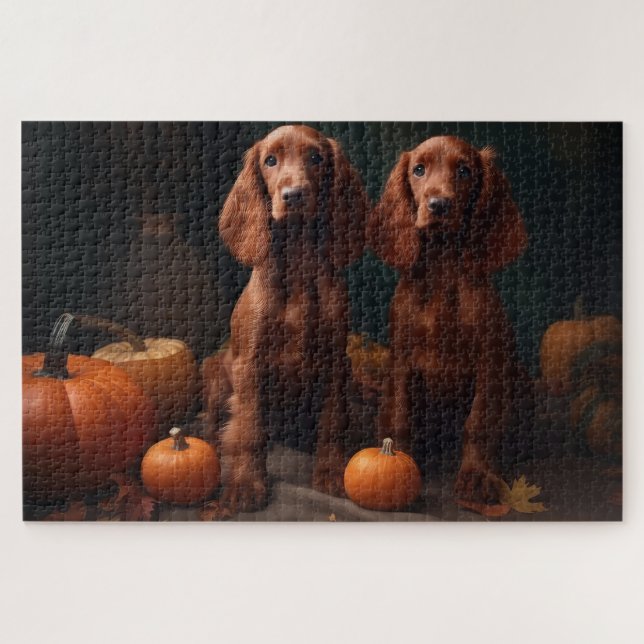 Puzzle Irlandais Red Setter Chiot Automne Citrouille de p (Horizontal)
