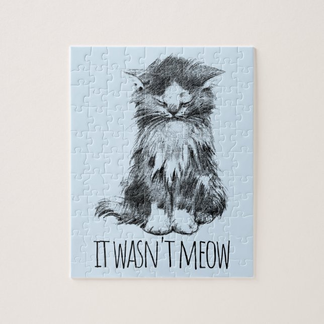 Puzzle It Wasn't Meow Cute Fluffy Kitten Light Blue (Vertical)