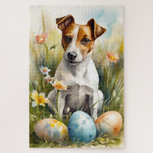 Puzzle Jack Russell avec des oeufs de Pâques (Vertical)
