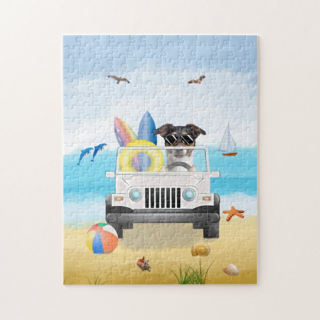 Puzzle jack russell Conduite de chien sur la plage (Vertical)