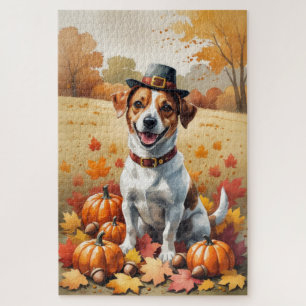 Puzzle Jack Russell dans l'art de Thanksgiving aux feuill