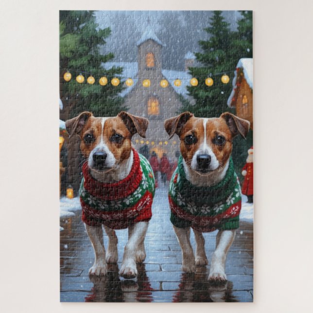 Puzzle Jack Russell Dogs Christmas Snow Holiday (Vertical)