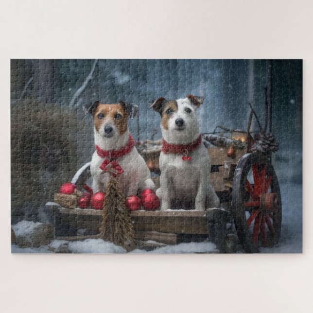 Puzzle Jack Russell Snowy Sleigh Décor de Noël (Horizontal)