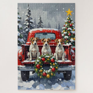 Puzzle Jack Russell Terrier Noël Camion Rouge Fêtes