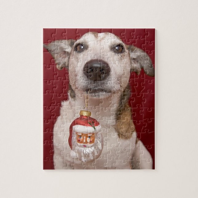 Puzzle Jack Russell Terrier tenant l'ornement de Noël (Vertical)