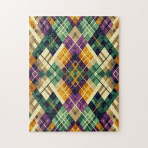 Puzzle Jacquard Mardi Gras jaune violet vert