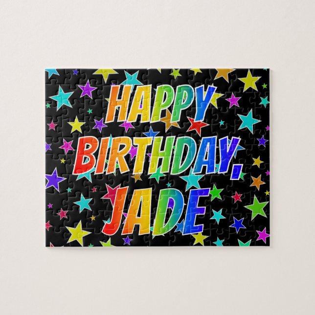 Puzzle "JADE" Prénom, Amusant "HEUREUX ANNIVERSAIRE" (Horizontal)