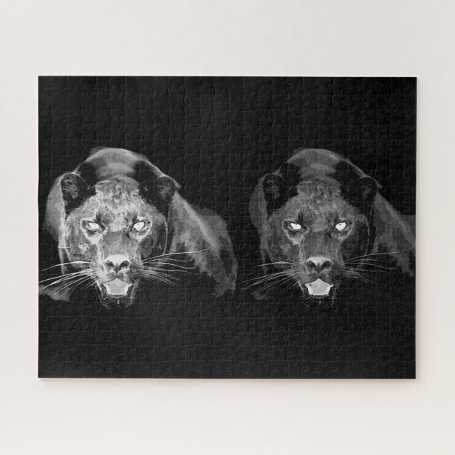 Puzzle Jaguar noir et blanc - Gros chats d'animaux sauvag (Horizontal)