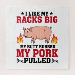 Puzzle J'aime Mes Râteliers Gros BBQ, Citation Porc Fessi