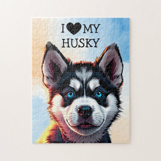 Puzzle J'Aime Mon Husky Personnalisé (Vertical)