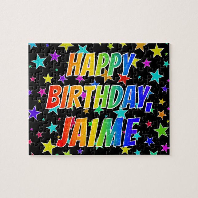 Puzzle "JAIME" Prénom, Amusant "HEUREUX ANNIVERSAIRE" (Horizontal)
