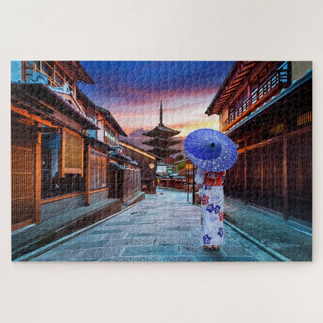 Puzzle Japon : Une Japonaise Portée Par La Pagode Kimono  (Horizontal)