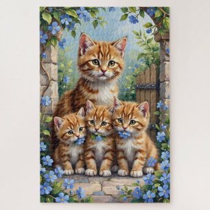 Puzzle Jardin artistique Scottish Fold aux myosotis