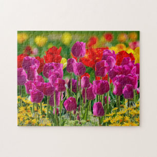Puzzle Jardin aux fleurs de tulipes colorées