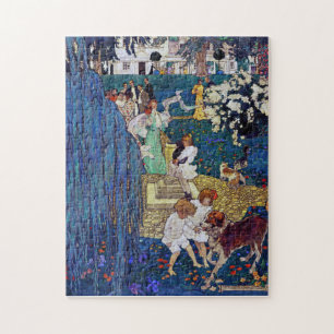 Puzzle Jardin avec chien et chat, Jessie Willcox Smith