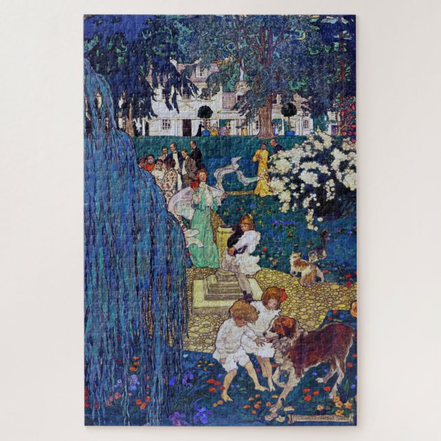 Puzzle Jardin avec chien et chat, Jessie Willcox Smith (Vertical)