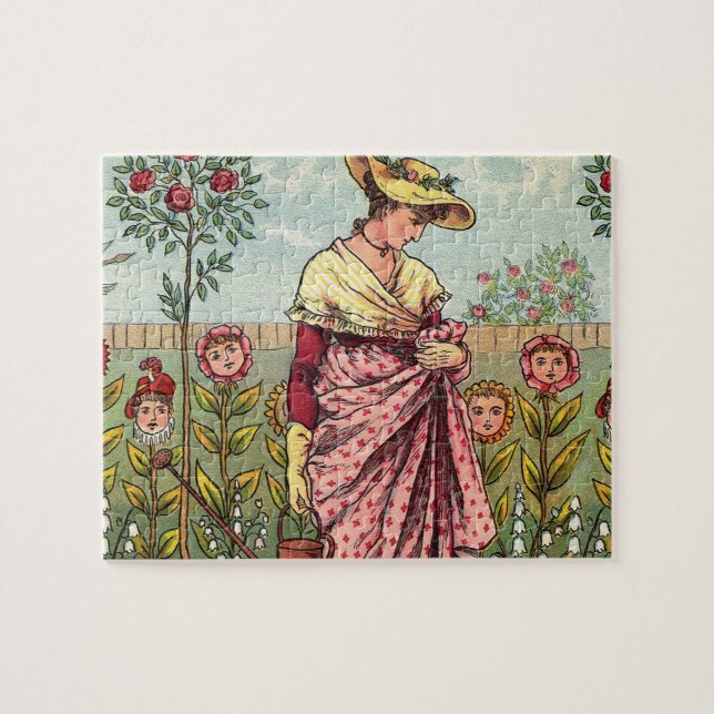Puzzle Jardin Cultivation Flower Woman Art Antique (Horizontal)