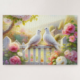Puzzle Jardin de cottage aux colombes blanches