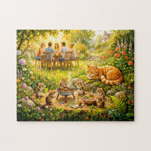 Puzzle Jardin de souris BBQ avec chat qui regarde