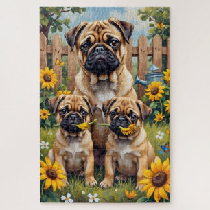 Puzzle Jardin de tournesols Pug Art