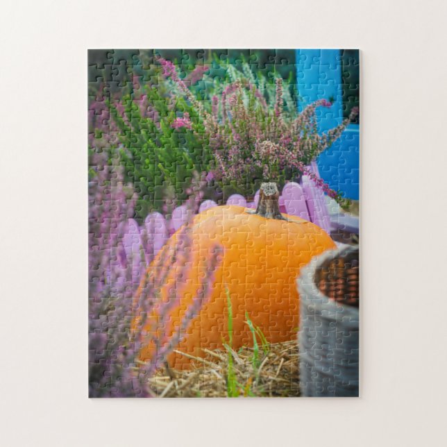 Puzzle Jardin encore vie avec grand citrouille (Vertical)