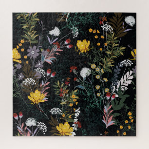 Puzzle Jardin floral foncé : Motif nocturne florissant