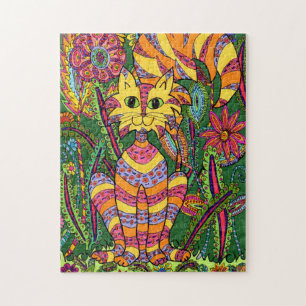 Puzzle Jardin Fun Chat Jungle Colorée Fleurs Rainforest