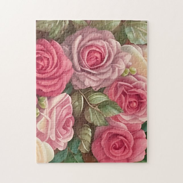 Puzzle Jardin Rose victorien - Fleurs rose pastel (Vertical)