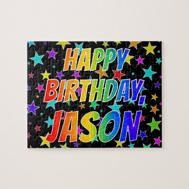 Puzzle "JASON" Prénom, Amusant "HEUREUX ANNIVERSAIRE" (Horizontal)
