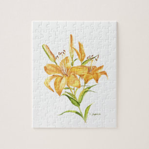 Puzzle jaune citron orange aquarelle