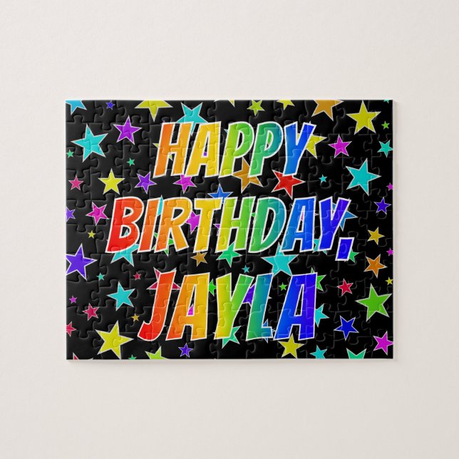 Puzzle "JAYLA" Prénom, Amusant "HEUREUX ANNIVERSAIRE" (Horizontal)