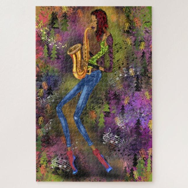 Puzzle Jazz Lady Saxophone Lecteur Danse Musique Soul Sou (Vertical)