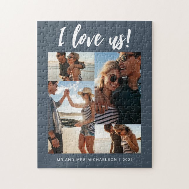 Puzzle Je nous aime Script Photo Bleu et Blanc (Vertical)