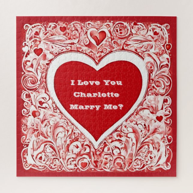 Puzzle Je T'Aime | Marry Me Red And White Love Heart (Vertical)