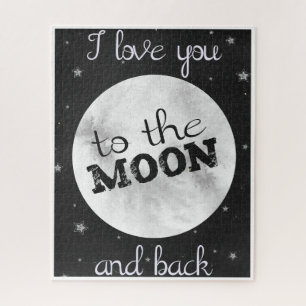 Puzzle Je t'aime sur la lune et le dos noir avec les étoi