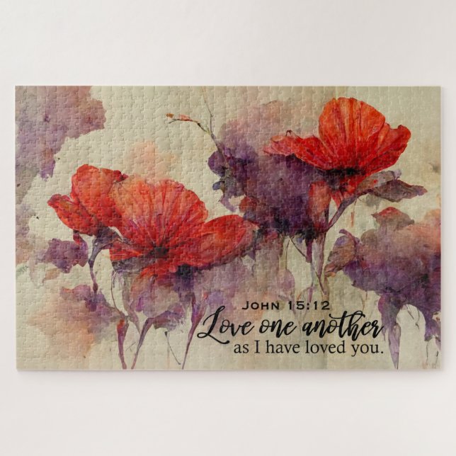 Puzzle Jean 15:12 Aimez-Vous Une Autre Bible Verse Rouge  (Horizontal)