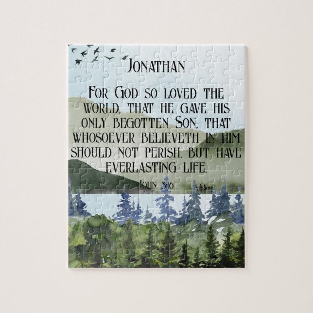 Puzzle Jean 3 16 Bible Verse Nature Christian Nom du cade (Vertical)
