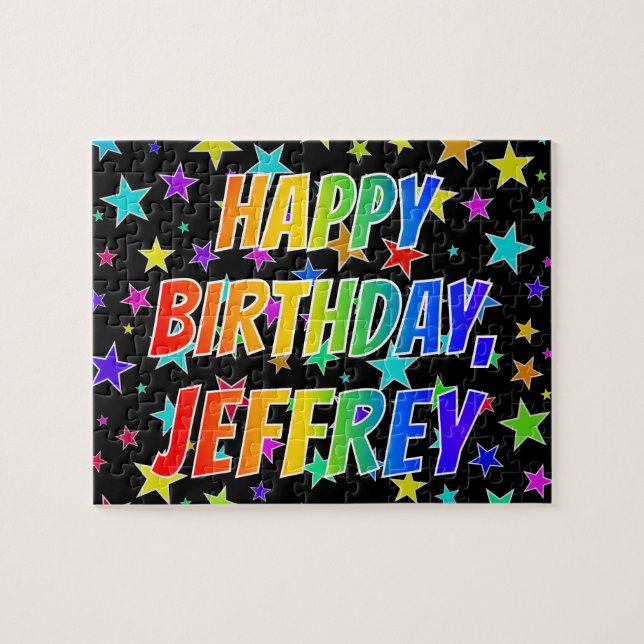 Puzzle "JEFFREY" Prénom, Amusant "HEUREUX ANNIVERSAIRE" (Horizontal)