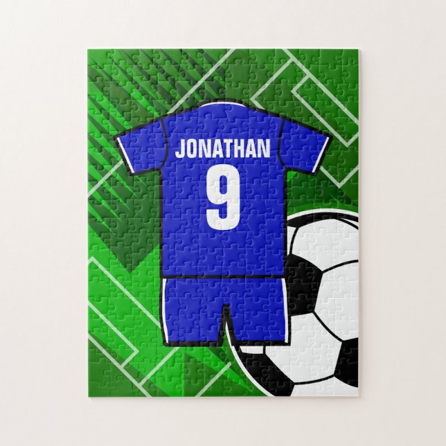 Puzzle Jersey de football bleu blanc personnalisé (Vertical)