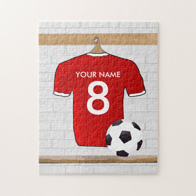 Puzzle Jersey de football rouge et blanc personnalisé (Vertical)