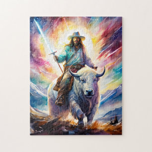 Puzzle Jésus sur un buffle blanc avec une épée légère