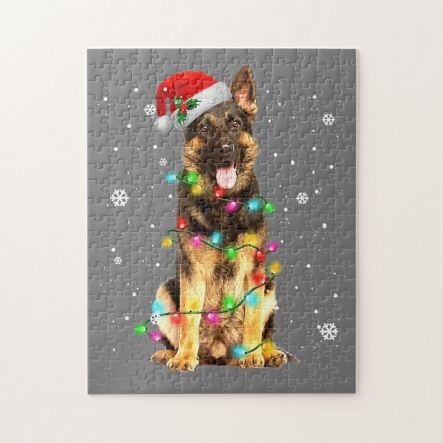 Puzzle Jeu de Noël de l'arbre de berger allemand (Vertical)