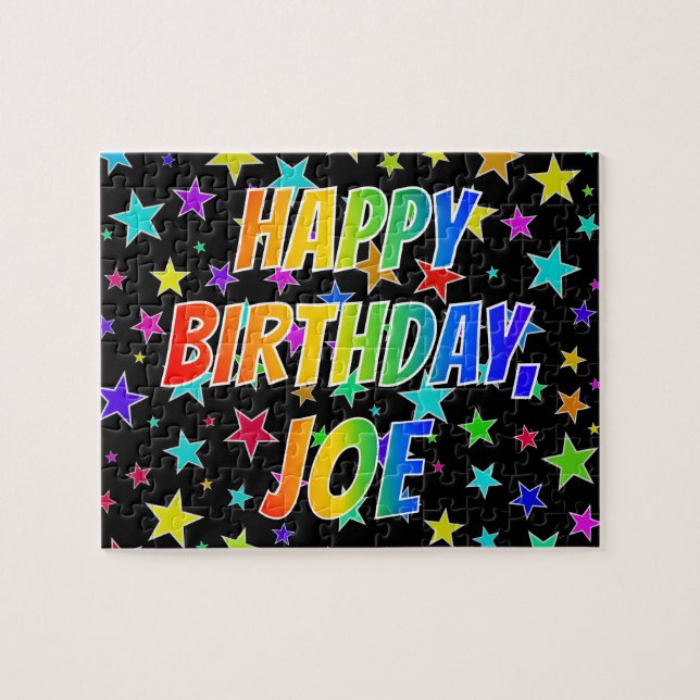 Puzzle "JOE" Prénom, Amusant "HEUREUX ANNIVERSAIRE" (Horizontal)