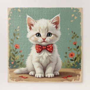Puzzle Joli adorable chat blanc avec noeud papillon