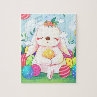 Puzzle Joli Adorable Lapin de Pâques heureux et œufs