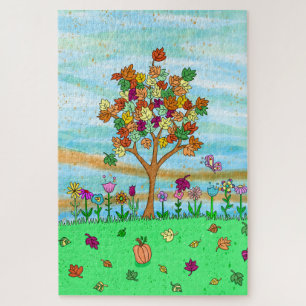 Puzzle Joli Art populaire Whimsical Autumn Tree Feuilles 