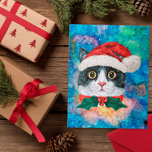 Puzzle Joli cadeau de Noël de chat noir et blanc pour les