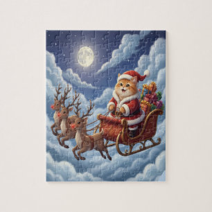 Puzzle Joli chaton de Noël et rennes 
