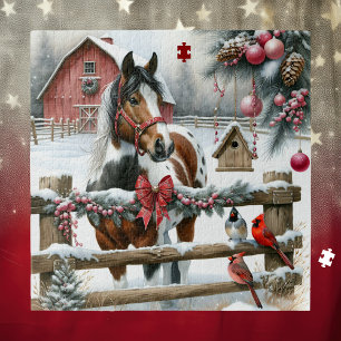 Puzzle Joli Cheval Brown et Blanc Ferme rustique Noël
